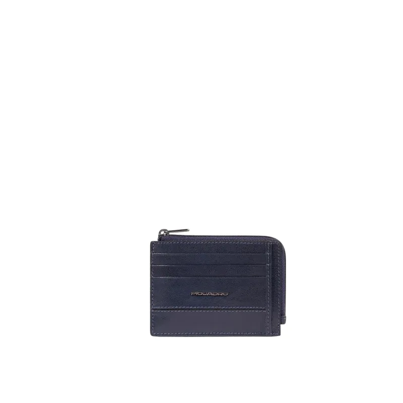 Piquadro Philip RFID Leather Coin and Card Pouch, blue