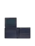 Compact Leather Wallet for Men Piquadro Philip with Coin Pocket, blue