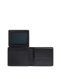 Compact Leather Wallet for Men Piquadro Philip with Coin Pocket, black