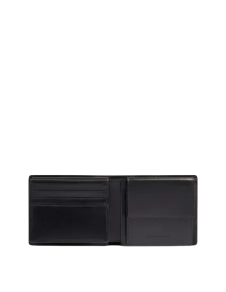 Compact Leather Wallet for Men Piquadro Philip with Coin Pocket, black