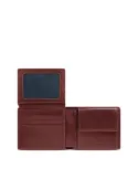 Compact Leather Wallet for Men Piquadro Philip with Coin Pocket, brown