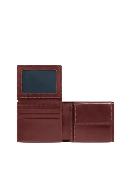 Compact Leather Wallet for Men Piquadro Philip with Coin Pocket, brown