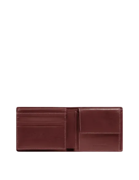 Compact Leather Wallet for Men Piquadro Philip with Coin Pocket, brown
