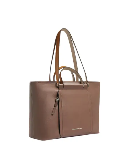 Piquadro Circle Damen-Einkaufstasche mit Doppelgriffen, braun-beige