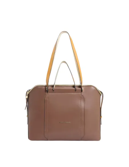 Borsa donna due manici in pelle Piquadro Circle, marrone-beige