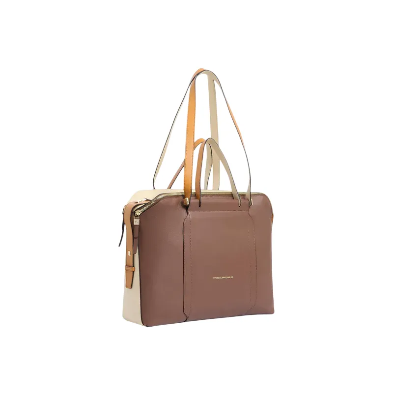 Aktentasche fur Damen mit zwei Griffen Circle, braun-beige 2
