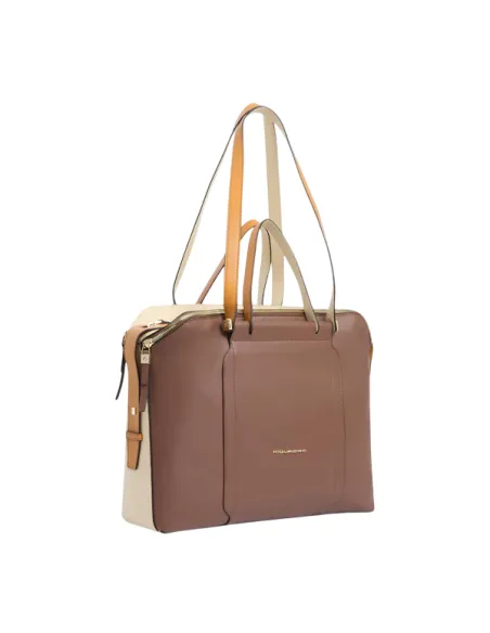 Women's computer and iPad bag with three compartments, brown-beige