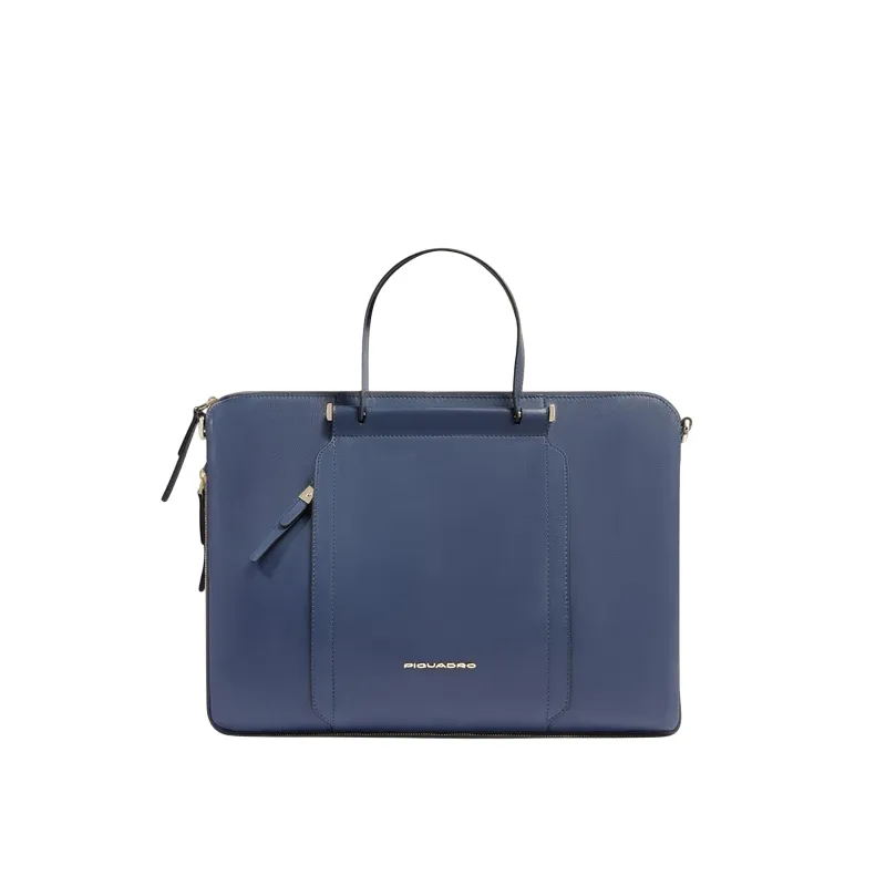 Piquadro Circle Expandable slim leather briefcase, blu