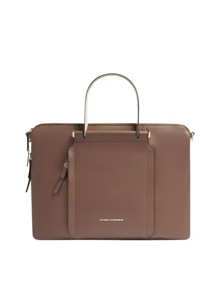 Piquadro Circle Expandable slim leather briefcase, brown-beige