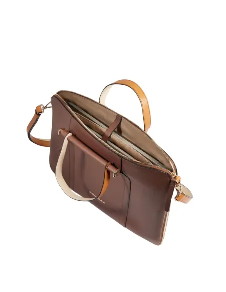 Piquadro Circle Expandable slim leather briefcase, brown-beige