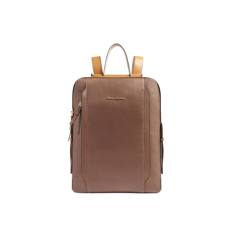 Piquadro Circle Damen-Laptop-Rucksack aus Leder, braun-beige