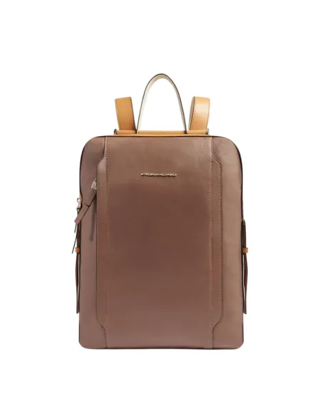 Piquadro Circle women's leather laptop backpack, brown-beige