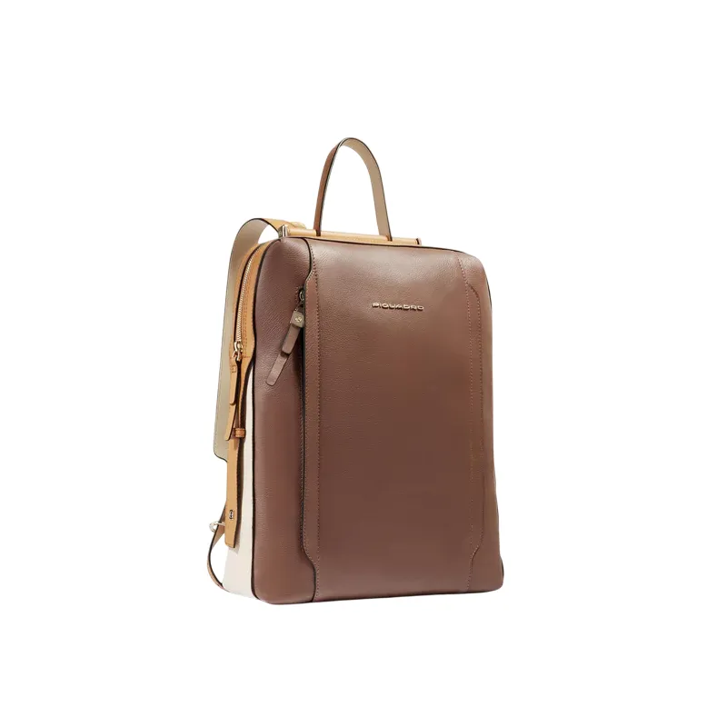 Piquadro Circle Damen-Laptop-Rucksack aus Leder, braun-beige 2
