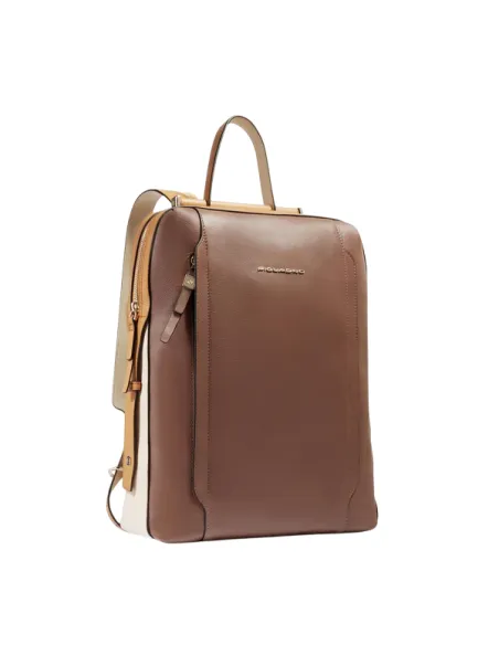 Piquadro Circle women's leather laptop backpack, brown-beige