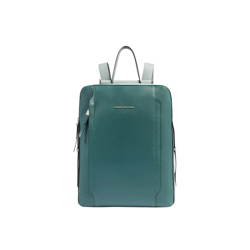 Piquadro Circle Damen-Laptop-Rucksack aus Leder, teal/avio