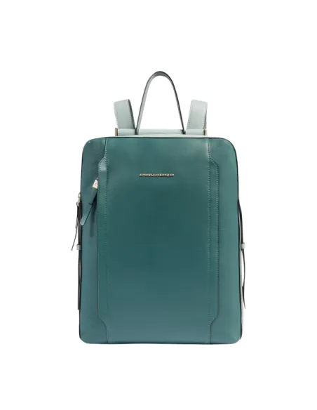 Piquadro Circle women's leather laptop backpack, teal/avio