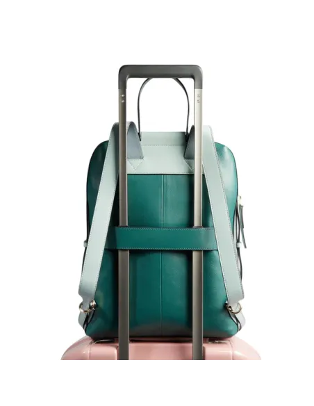 Piquadro Circle women's leather laptop backpack, teal/avio