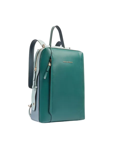 Piquadro Circle women's leather laptop backpack, teal/avio