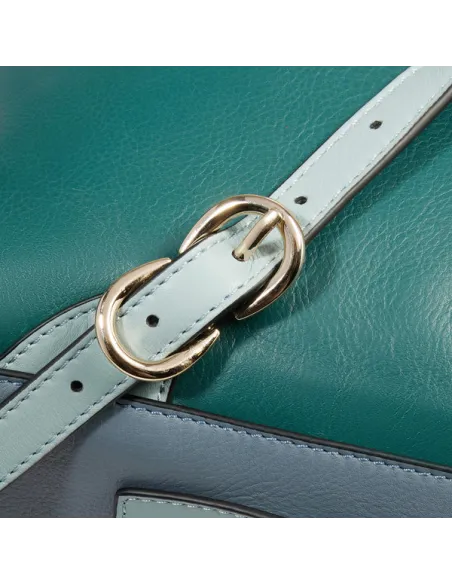 Piquadro Circle women's leather laptop backpack, teal/avio