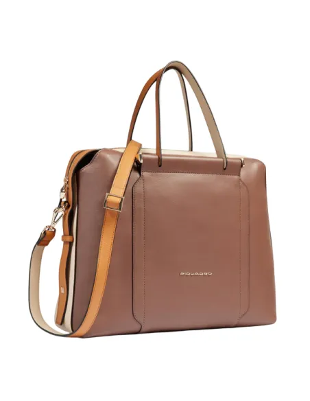 Zweihand Aktentasche aus Leder Piquadro Circle, braun-beige