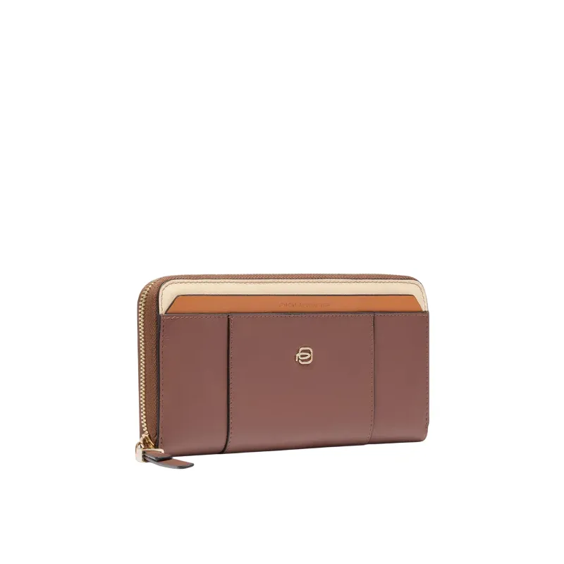 Portafogli donna con cerniera Piquadro Circle, marrone-beige 2