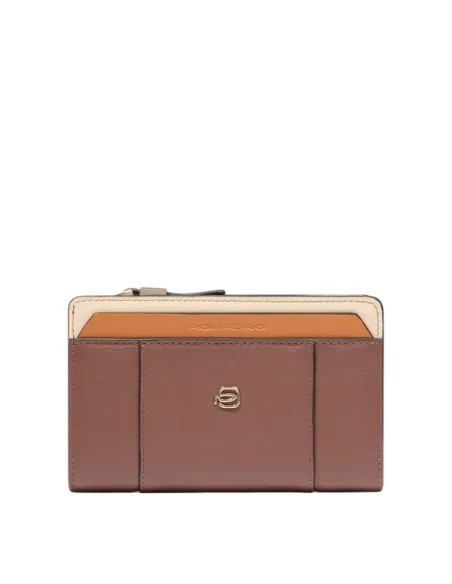 Piquadro Circle Damen Portemonnaie mittelgroß aus Leder mit Reißverschluss, braun-beige