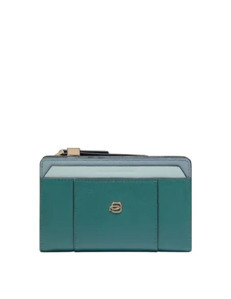 Piquadro Circle women's medium leather zipped wallet, teal-avio