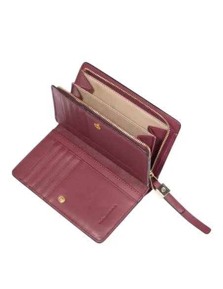 Piquadro Circle women's medium leather zipped wallet, wine