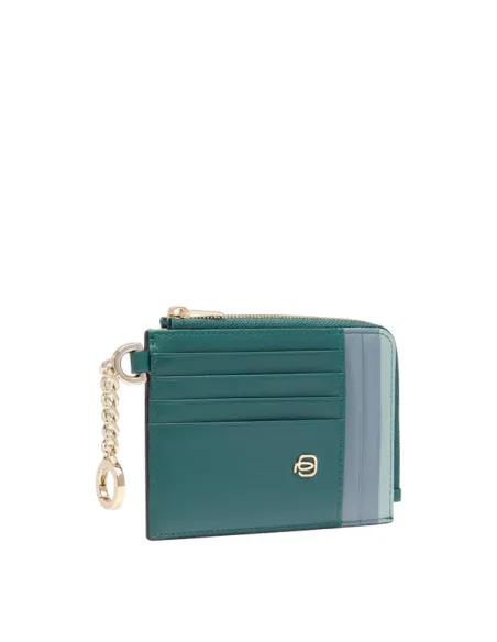 Piquadro Circle Zippered coin pouch with credit card slots, teal-avio