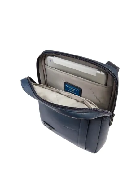Piquadro Russel Herren Leder Umhängetasche mit iPad-Fach und RFID, blau