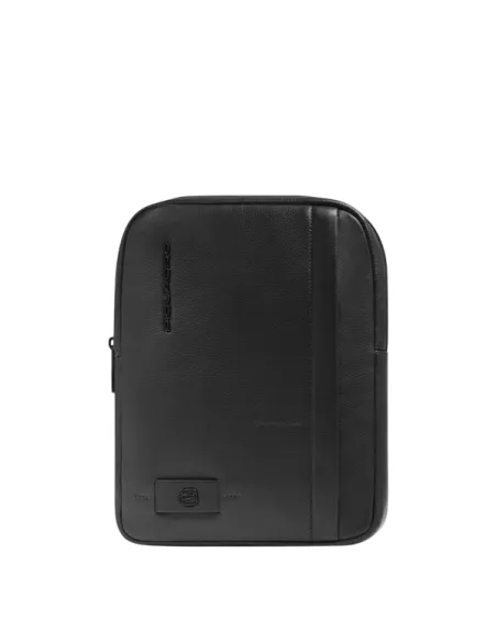 Piquadro Russel Leather Crossbody Bag with iPad Compartment and RFID, black