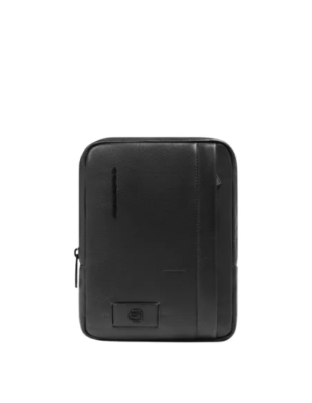 Piquadro Russel Small Leather Crossbody Bag with iPad Slot and RFID, black