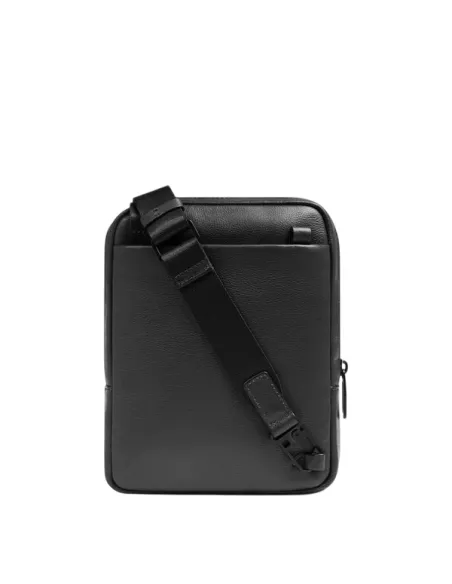 Piquadro Russel Kleine Herren Umhängetasche aus Leder mit iPad-Fach und RFID, schwarz