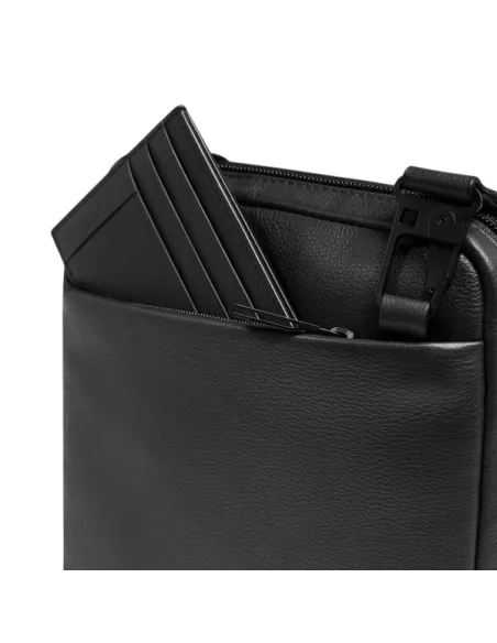 Piquadro Russel Small Leather Crossbody Bag with iPad Slot and RFID, black