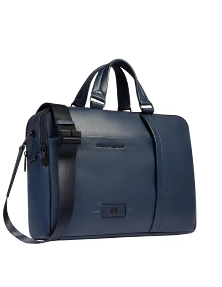 Piquadro Russel Leather Laptop Bag 15.6" with RFID and Anti-Theft System, blue