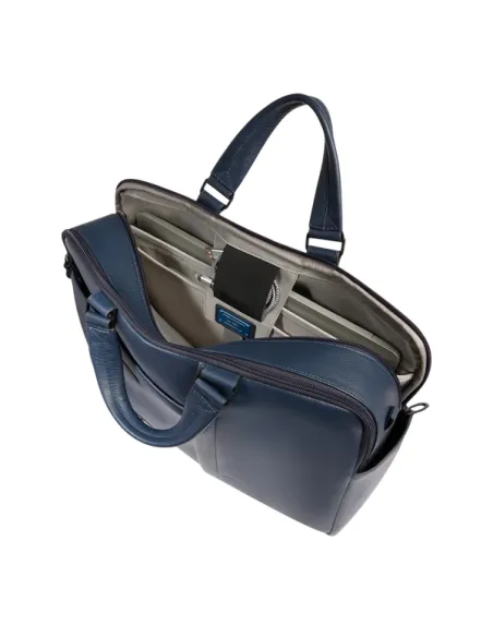 Piquadro Russel Laptoptasche aus Leder 15,6" mit RFID und Diebstahlschutz, blau