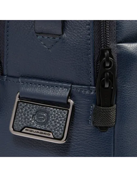 Piquadro Russel Leather Laptop Bag 15.6" with RFID and Anti-Theft System, blue
