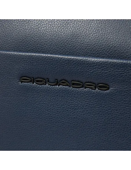 Piquadro Russel Laptoptasche aus Leder 15,6" mit RFID und Diebstahlschutz, blau