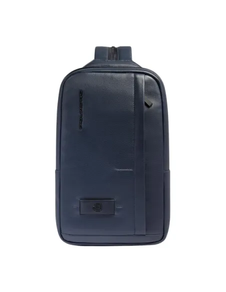 Zaino monospalla in pelle porta iPad® con sistema di sicurezza antifurto Piquadro Russel, blu
