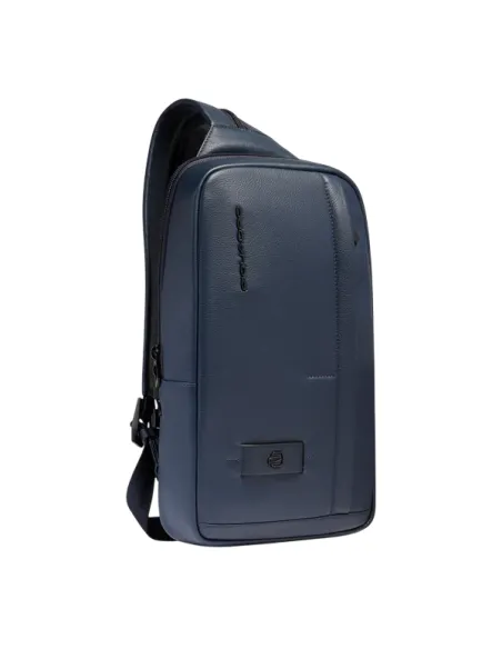 Piquadro Russel Leather Sling Backpack for Men with iPad Holder and RFID, blue