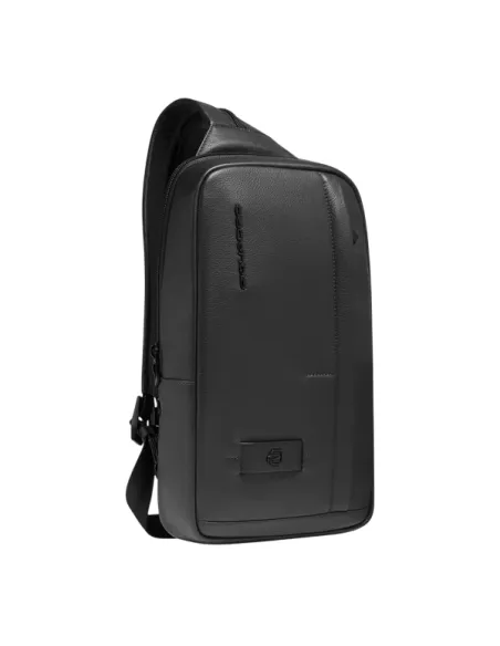 Piquadro Russel Herren-Umhängetasche-Rucksack aus Leder mit iPad-Fach und RFID, schwarz