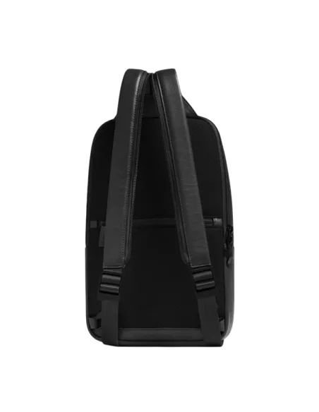 Piquadro Russel Leather Sling Backpack for Men with iPad Holder and RFID, black