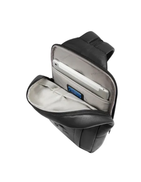 Piquadro Russel Herren-Umhängetasche-Rucksack aus Leder mit iPad-Fach und RFID, schwarz