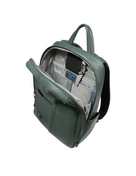 Piquadro Russel Leder-Rucksack klein Laptop & iPad-Fach, grün