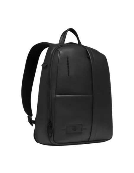 Piquadro Russel Small Leather Backpack Laptop & iPad Holder, black