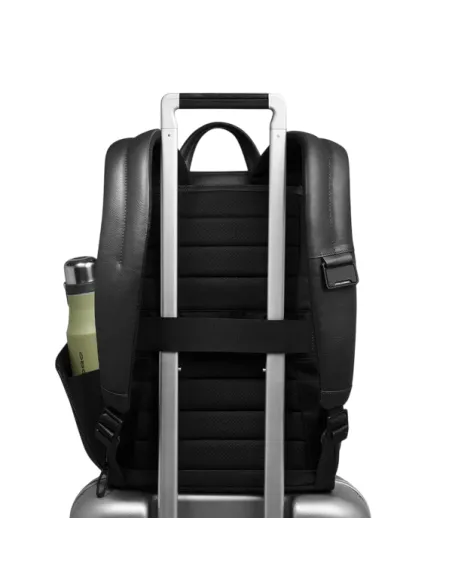 Piquadro Russel Small Leather Backpack Laptop & iPad Holder, black