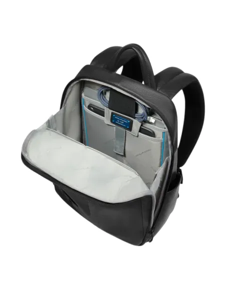 Piquadro Russel Small Leather Backpack Laptop & iPad Holder, black