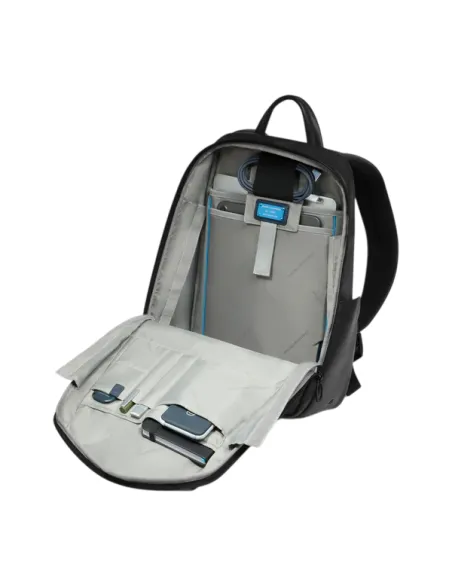Piquadro Russel Small Leather Backpack Laptop & iPad Holder, black