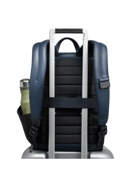 Piquadro Russel Small Leather Backpack Laptop & iPad Holder, blue
