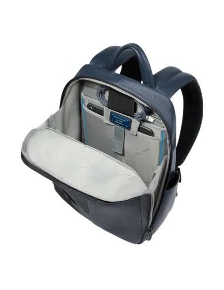 Piquadro Russel Small Leather Backpack Laptop & iPad Holder, blue